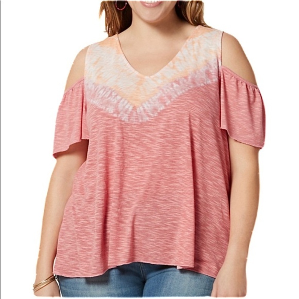 Cold-Shoulder V-Neck Tee - Size 1X